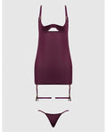 House of Desire Yasmine Shimmer Mesh O-Ring Thigh Garter Chemise & G-String Set - Burgundy XL - Image 5