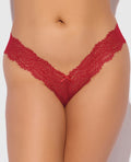 House of Desire Lana Sheer Lace V-Thong - Red 3X/4X - Image 2