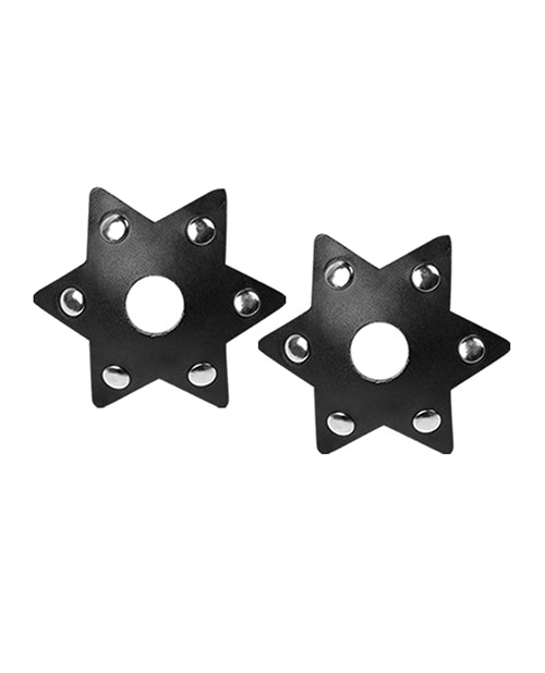 Nipplicious Nipplicious Starstruck Leather Pasties w/Studs & Nipple Hole - Black