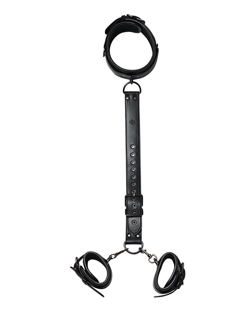 Honey Play Box Kinky Play Box Locking Harness Collar to Wrist Restraints - Black