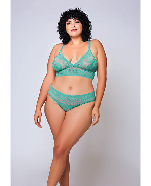 iCollection Lingerie Geometric Lace Bralette & Hipster Teal 3X