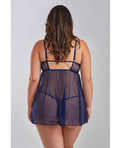 iCollection Lingerie Jennie Cross Dyed Galloon Lace & Mesh Babydoll Navy 2X - Image 2