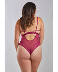 iCollection Lingerie Quinn Cross Dyed Galloon Lace & Mesh Teddy Wine 3X - Image 2
