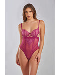 iCollection Lingerie Quinn Cross Dyed Galloon Lace & Mesh Teddy Wine MD