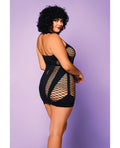 Glitter Heart of Chaos Seamless Chemise w/Halter Strap & Vertical V Cut Outs Black QN - Image 2