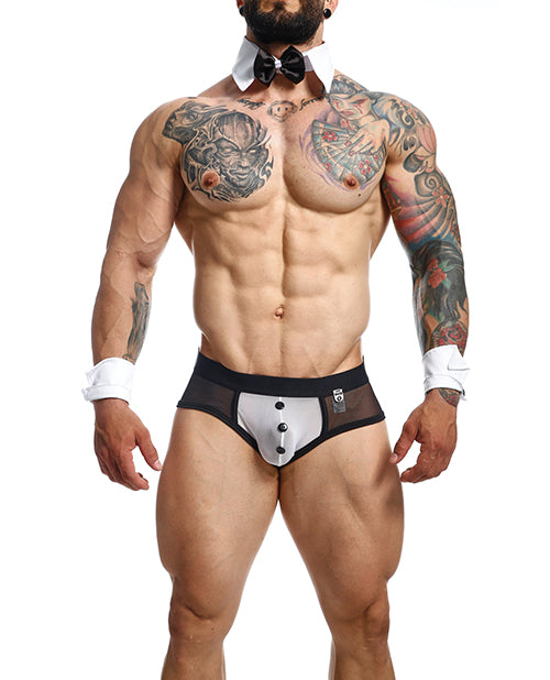 MaleBasics Male Basics MOB Maitre D Brief, Bow & French Cuffs Black/White XL