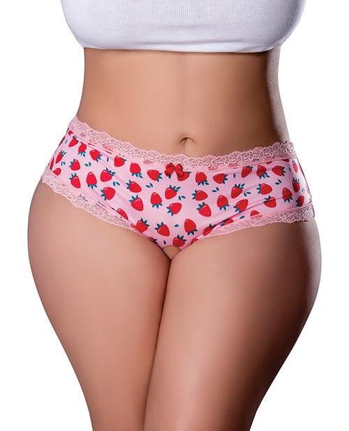 Exposed Sweet Treats Crotchless Boy Short w/Wicked Sensual Care Strawberry Lube - Pink QN