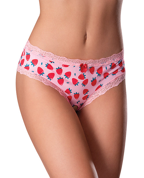 Exposed Sweet Treats Crotchless Boy Short w/Wicked Sensual Care Strawberry Lube - Pink S/M