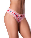 Exposed Sweet Treats Crotchless Thong w/Wicked Sensual Care Strawberry Lube - Pink L/XL