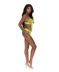 Exposed Strap-Tease Bra & Crotchless Panty Neon Yellow L/XL - Image 2