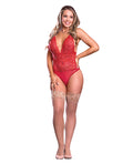 Exposed Risqu Business Lace & Mesh Teddy w/Snap Crotch Red L/XL - Image 2