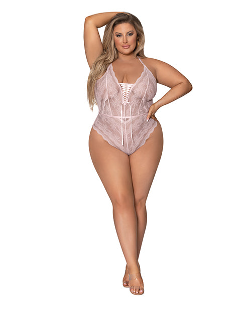 Exposed Seabreeze Strappy Back Teddy w/Snap Crotch Blush 2X