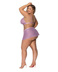 Exposed Girl Next Door Strappy Bralette w/Flirty Thong Skirt Lilac 2XL - Image 2