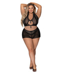 Exposed Modern Romance Tie Front Halter & Tap Pant Black 2X