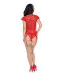 Exposed Ooh La Lace Cap Sleeve Basque & Tanga Panty Red L/XL - Image 3