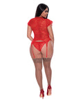 Exposed Ooh La Lace Cap Sleeve Basque & Tanga Panty Red QN - Image 3