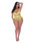 Exposed Love Star High Leg Teddy w/Snap Crotch Chartreuse QN