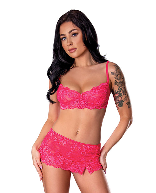 Exposed Get It Girl Lace Bra w/Skirt & Thong - Pink L/XL