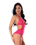 Exposed Get It Girl Lace Halter Teddy w/Snap Crotch - Pink L/XL - Image 2