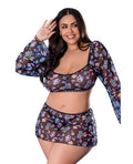 Exposed Hazy Dayz Shrooms Crop Top w/Skirt & Thong - Black QN - Image 2