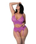 Exposed Butterfly Fantasies Cross Over Bralette w/Thong and Garter 3 pc Set - Neon Purple QN