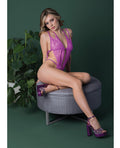Exposed Butterfly Fantasies Lace Crotchless Teddy - Neon Purple S/M - Image 3