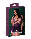Exposed Leather & Lace Stretch Mesh and Lace Chemise w/Thong 2 pc Set - Plum 2X - Image 4