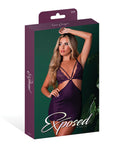 Exposed Leather & Lace Stretch Mesh and Lace Chemise w/Thong 2 pc Set - Plum S/M - Image 5