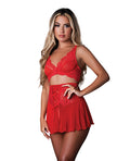 Exposed Sugar High Bralette w/Cincher Skirt & Thong 3 pc Set - Red S/M - Image 2