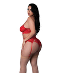 Exposed Sugar High Lace Bralette w/Garter Belt & Strappy Panty 3 pc Set - Red 2X - Image 4