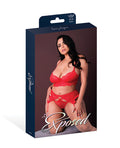 Exposed Sugar High Lace Bralette w/Garter Belt & Strappy Panty 3 pc Set - Red 2X - Image 5