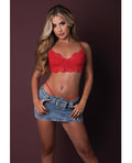 Exposed Sugar High Lace Bralette w/Garter Belt & Strappy Panty 3 pc Set - Red S/M - Image 4
