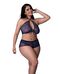 Exposed Hazy Dayz Butterfly Blacklight Reflective Halter Top & Short 2 pc Set - Black Multi QN