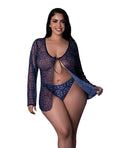Exposed Hazy Dayz Butterfly Blacklight Reflective Tie Front Top & Thong 2 pc Set - Black Multi QN