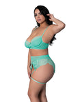 Exposed Caribbean Crush Demi Bra w/Thong & Garters 3 pc Set - Aqua QN - Image 3