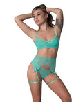 Exposed Caribbean Crush Demi Bra w/Thong & Garters 3 pc Set - Aqua S/M - Image 3