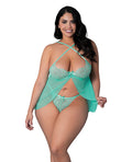 Exposed Caribbean Crush Flutter Babydoll w/Thong 2 pc Set - Aqua QN - Image 2