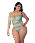 Exposed Caribbean Crush Demi Long Line Bra w/Thong & Removable Waist Flounce - Aqua QN