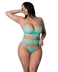 Exposed Caribbean Crush Demi Long Line Bra w/Thong & Removable Waist Flounce - Aqua QN - Image 3