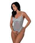 Exposed Blue Sky Ruffled Crotchless Teddy - Light Blue L/XL