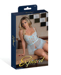 Exposed Blue Sky Flirty Slip Baby Doll w/Removable Garters & Thong - Light Blue L/XL - Image 4