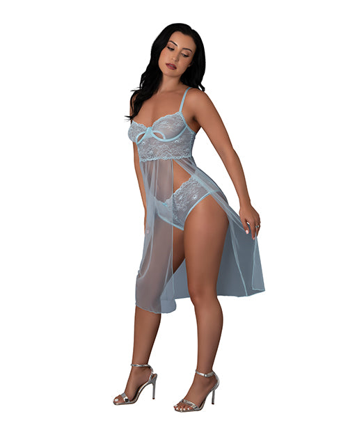 Exposed Blue Sky Long Chemise & Boy Short Panty - Light Blue L/XL