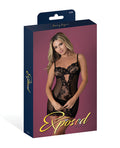 Exposed Black Cherry Demi Cup Chemise & Thong Set - Black S/M - Image 4