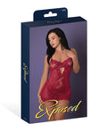 Exposed Black Cherry Demi Cup Chemise & Thong Set - Red L/XL - Image 5