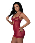 Exposed Black Cherry Demi Cup Chemise & Thong Set - Red S/M - Image 3