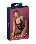 Exposed Black Cherry Halter Teddy - Black S/M - Image 4