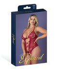 Exposed Black Cherry Halter Teddy - Red QN - Image 5