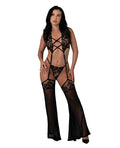Exposed Black Cherry Plunge Top w/Removable Chaps & Cheeky Panty Set - Black L/XL