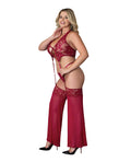 Exposed Black Cherry Plunge Top w/Removable Chaps & Cheeky Panty Set - Red QN - Image 2