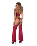Exposed Black Cherry Plunge Top w/Removable Chaps & Cheeky Panty Set - Red S/M - Image 3